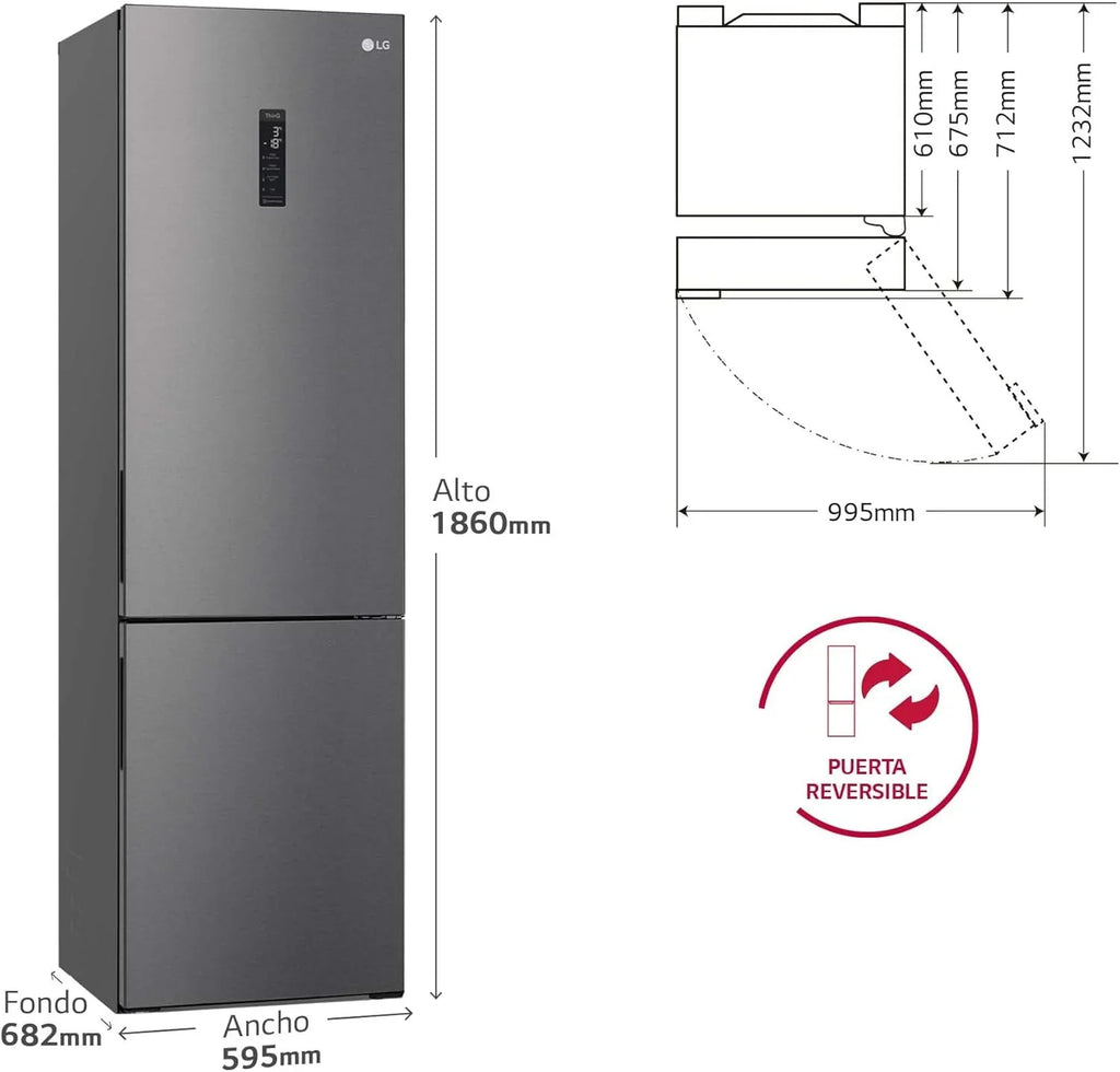 2026 GBP61DSXGC – Frigorífico Combi No Frost, Congelador, Compresor Smart Inverter, Color Inox Antihuellas, 186 cm, 341 l