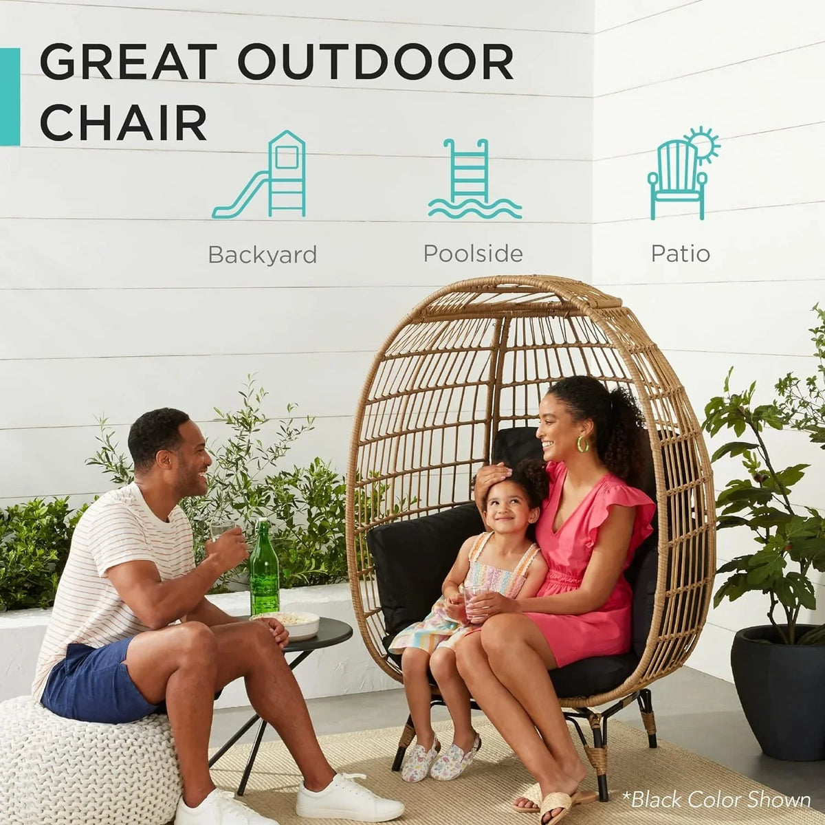 2026 Ivory Wicker Egg Chair, Oversized Indoor Lounger, 440lb Capacity, Bohemian Style, Steel Frame, Cushions Included