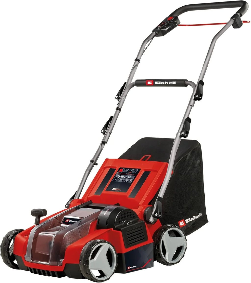 Escarificador/aireador inalámbrico Einhell GE – SA 36/35 Li Power X – Change 2026 (36 V, sin escobillas, rodillo de cuchillas de 35 cm, bolsa recolectora de 28 L, profundidad de trabajo ajustable, incluye 2 baterías de 4,0 Ah y cargador doble)