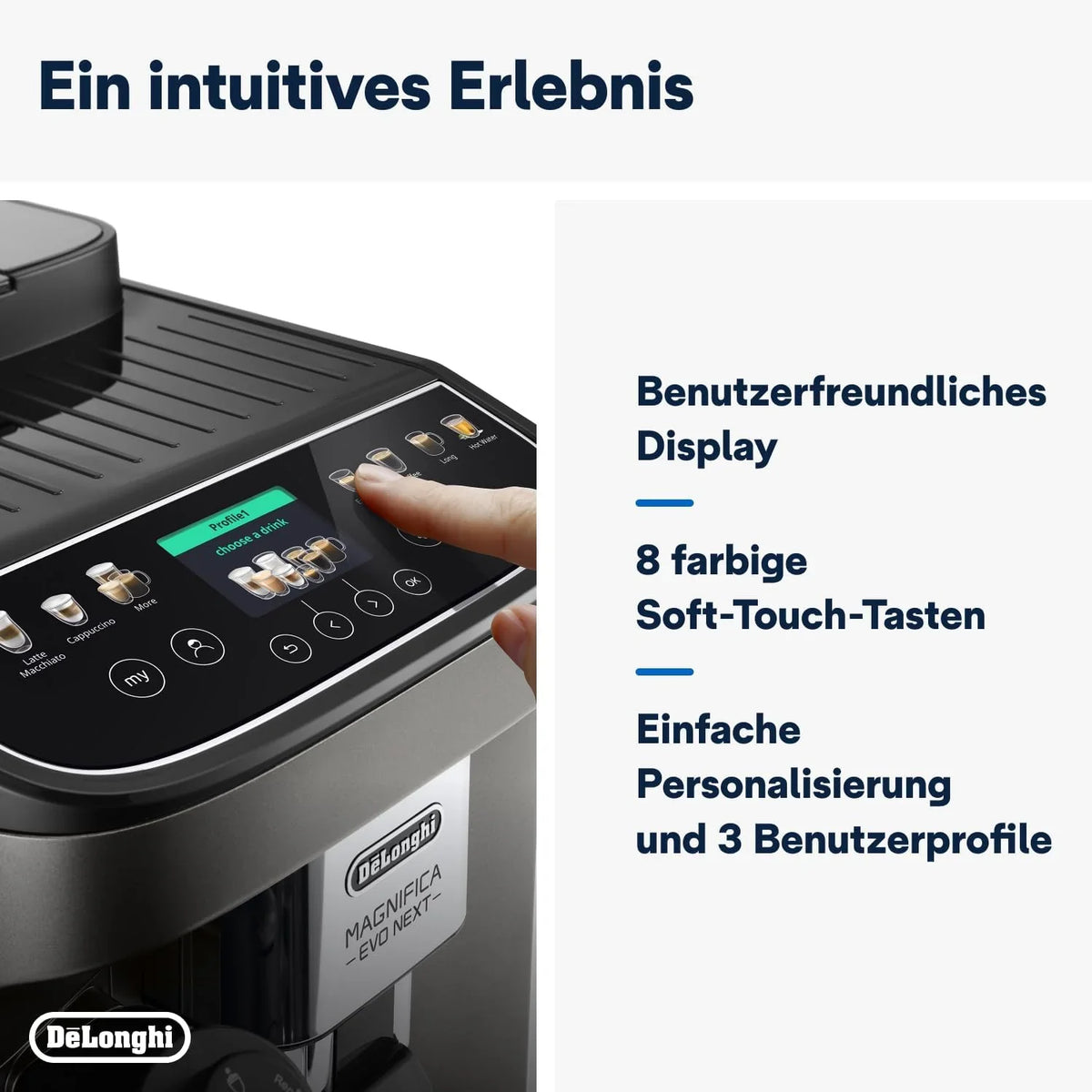 Cafetera automática De'Longhi Magnifica Evo ECAM 292.81.B (modelo 2026) con sistema de leche LatteCrema, 7 botones de selección directa para capuchino, espresso y otras especialidades de café, función para 2 tazas, color negro.