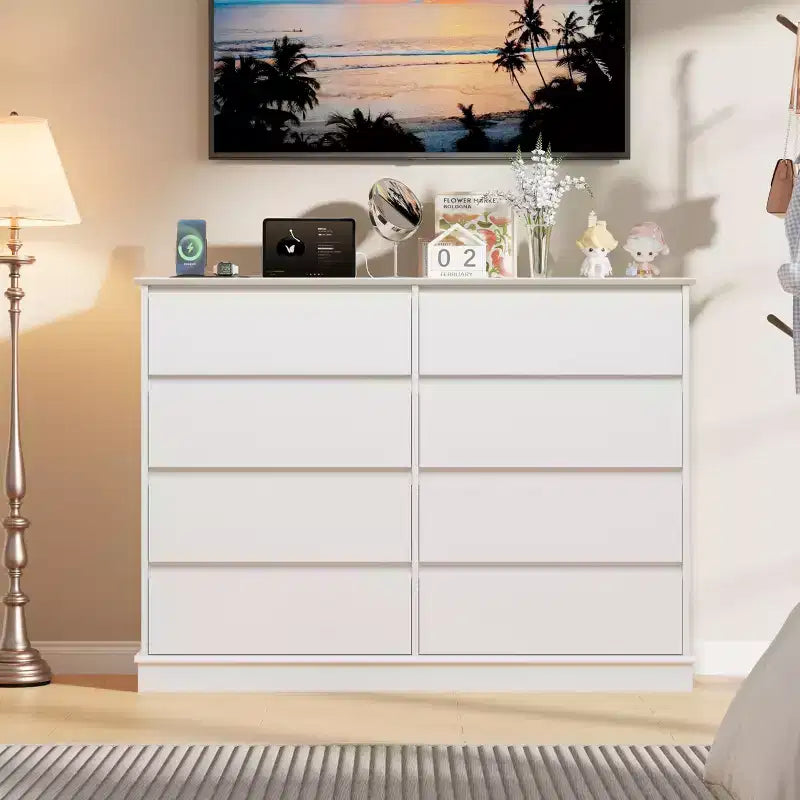 2026 Cómoda horizontal de 8 cajones – 130 cm de ancho, MDF resistente a los arañazos, cajones con acabado de lino sintético.