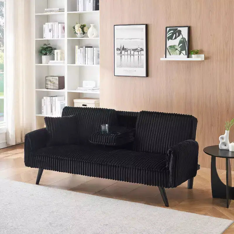 2026 Sofá cama de dos plazas convertible – Pana, respaldo ajustable y portavasos, 182,9 cm