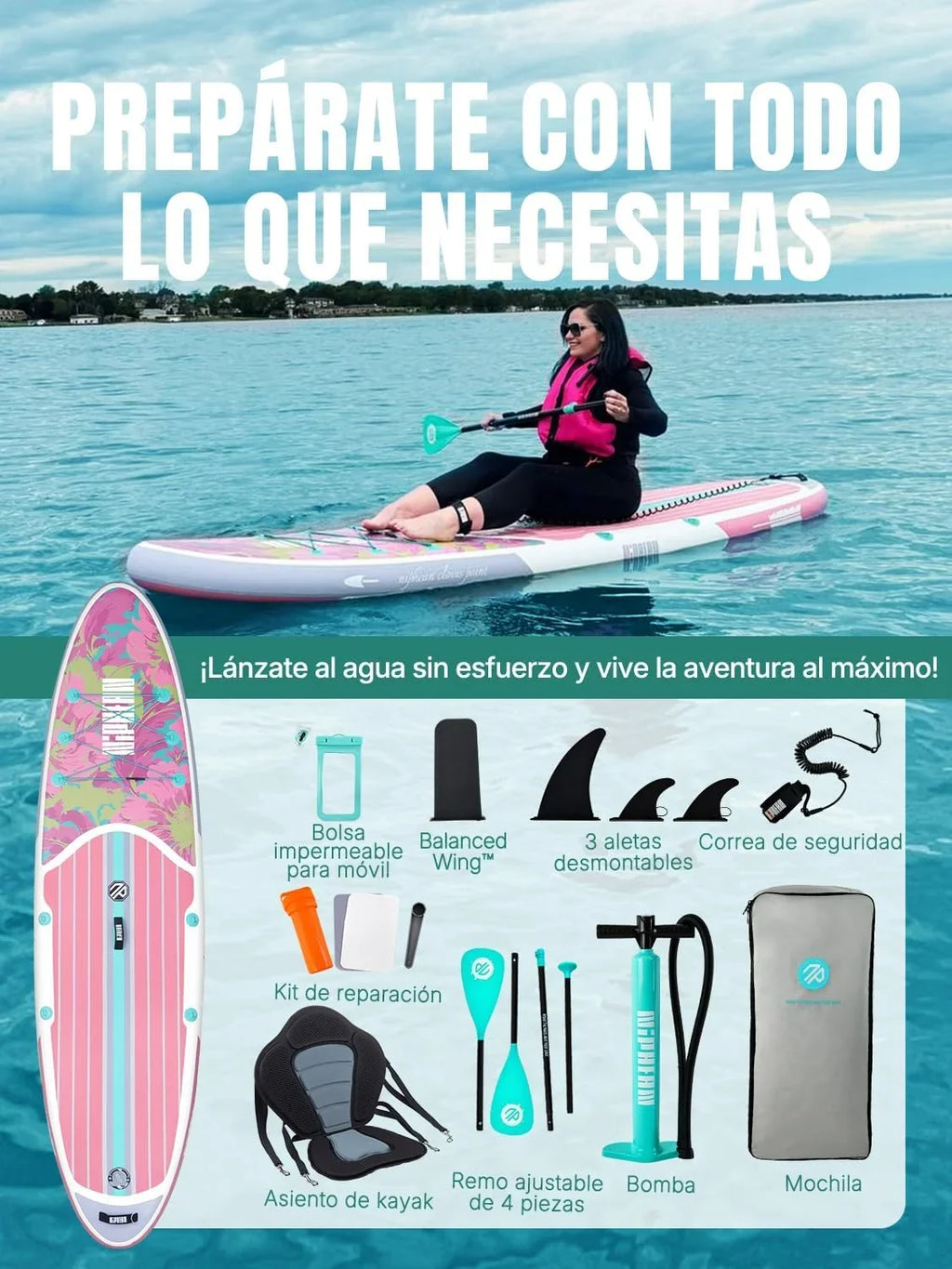 2026 Niphean Tabla Paddle Surf Hinchable para Adultos con Todos los Accesorios, 320cm Paddle Surf Hinchable para Todos los Niveles, Sup Capacidad 200kg para 2 Personas, Stand up Paddle Board con Asiento
