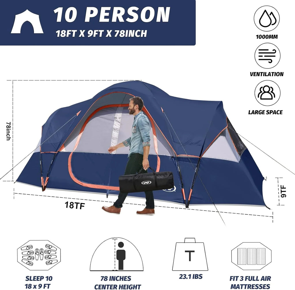 2026 Camping Tent 10-PERSON-FAMILY Tents, Parties, Music Festival Tent, Big, Easy Up, 5 Large Mesh Windows, Double Layer, 2 Room, Waterproof,…