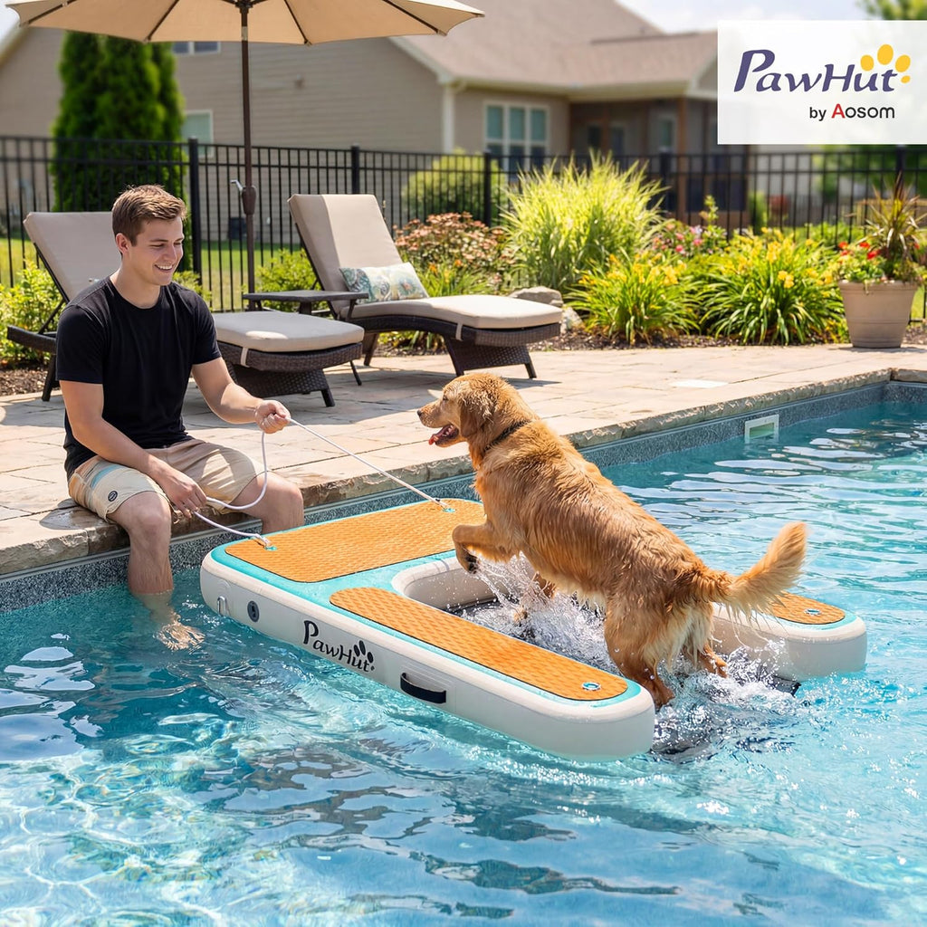 Rampa inflable para perros PawHut 2026, rampa para perros para piscinas, 151 x 102 cm, bote portátil para perros con superficie antideslizante de EVA, escalera flotante para perros grandes de hasta 100 kg, escalera de natación para piscinas, botes y