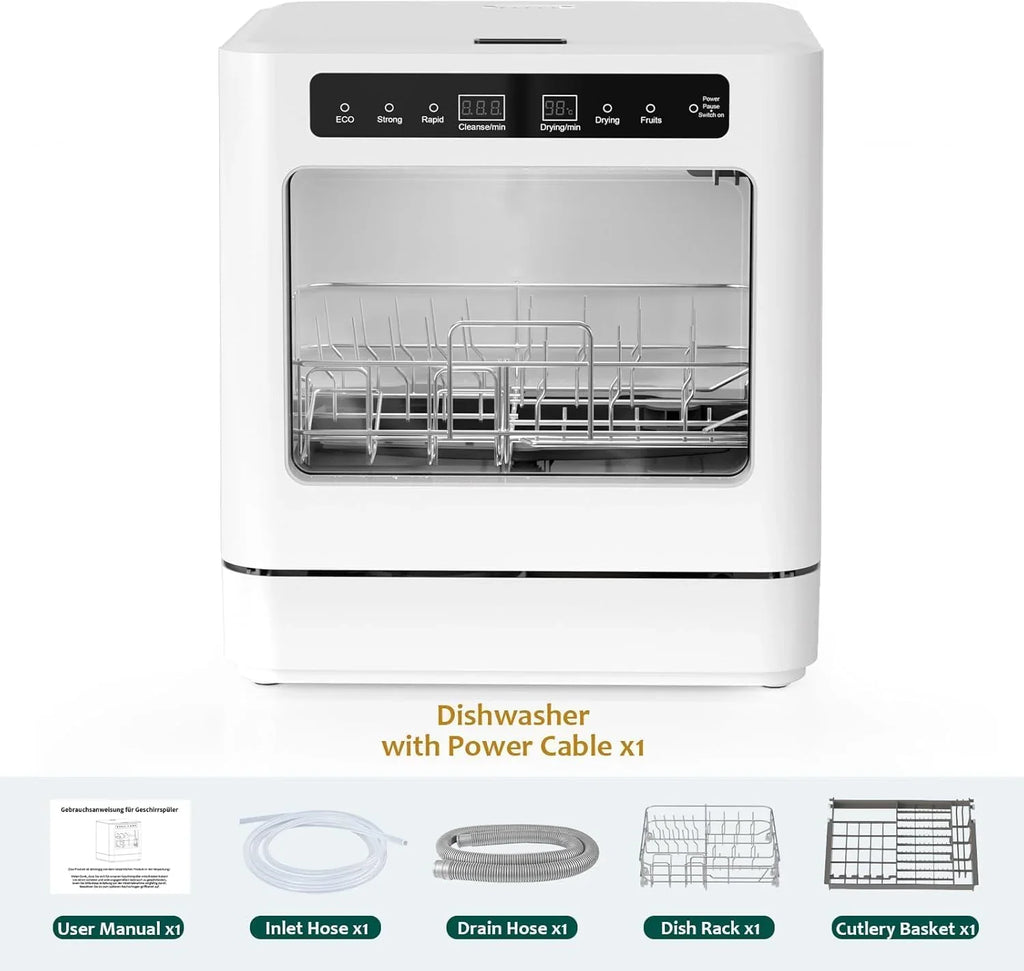 2026 Encimera lavavajillas portátil de 800W, lavavajillas de mesa con 6 programas y tanque de agua de 6L, mini lavavajillas con cubierta semitransparente e indicador LED, perfecto y sencillo para