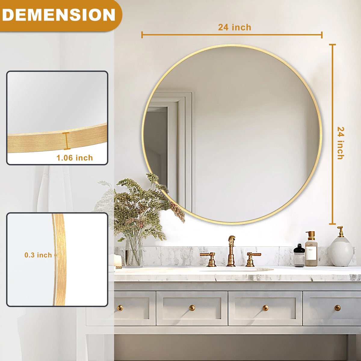 2026 Modern Round Bathroom Vanity Mirror, Wall Mounted Circular Mirror for Bathroom, Bedroom and Home Decor