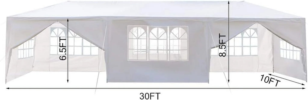 2026 10'x30' Outdoor Patio Wedding Party Tent Heavy Duty Canopy Tent Gazebo, Waterproof UV Protection Tent with Spiral Tubes White(8 Removable Sidewalls 2 Doors)