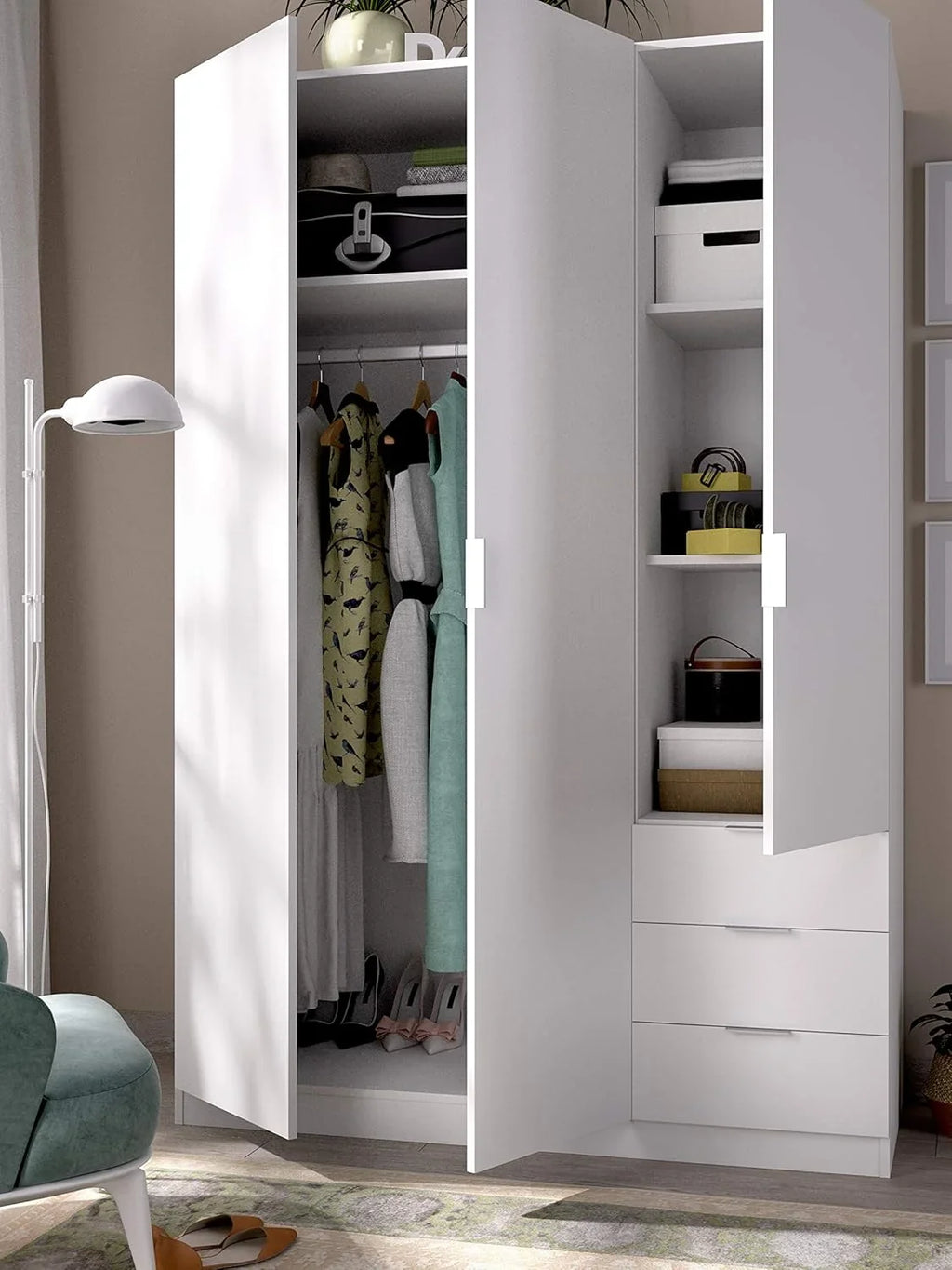 2026 DEKIT GRUPO RIMOBEL Armario Ropero 3 Puertas Y 3 Cajones – Blanco – 121X184X52 Cm