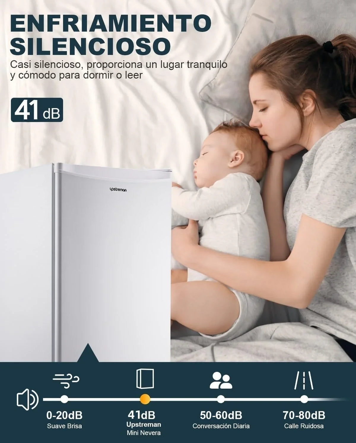 2026 Upstreman Frigorífico con Congelador, Nevera Pequeña 91L Compacta – Mini Frigorífico Blanco, Eficiencia Energética E, Silencioso, Ideal para Dormitorio, Oficina o Cocina Blanco – BR321