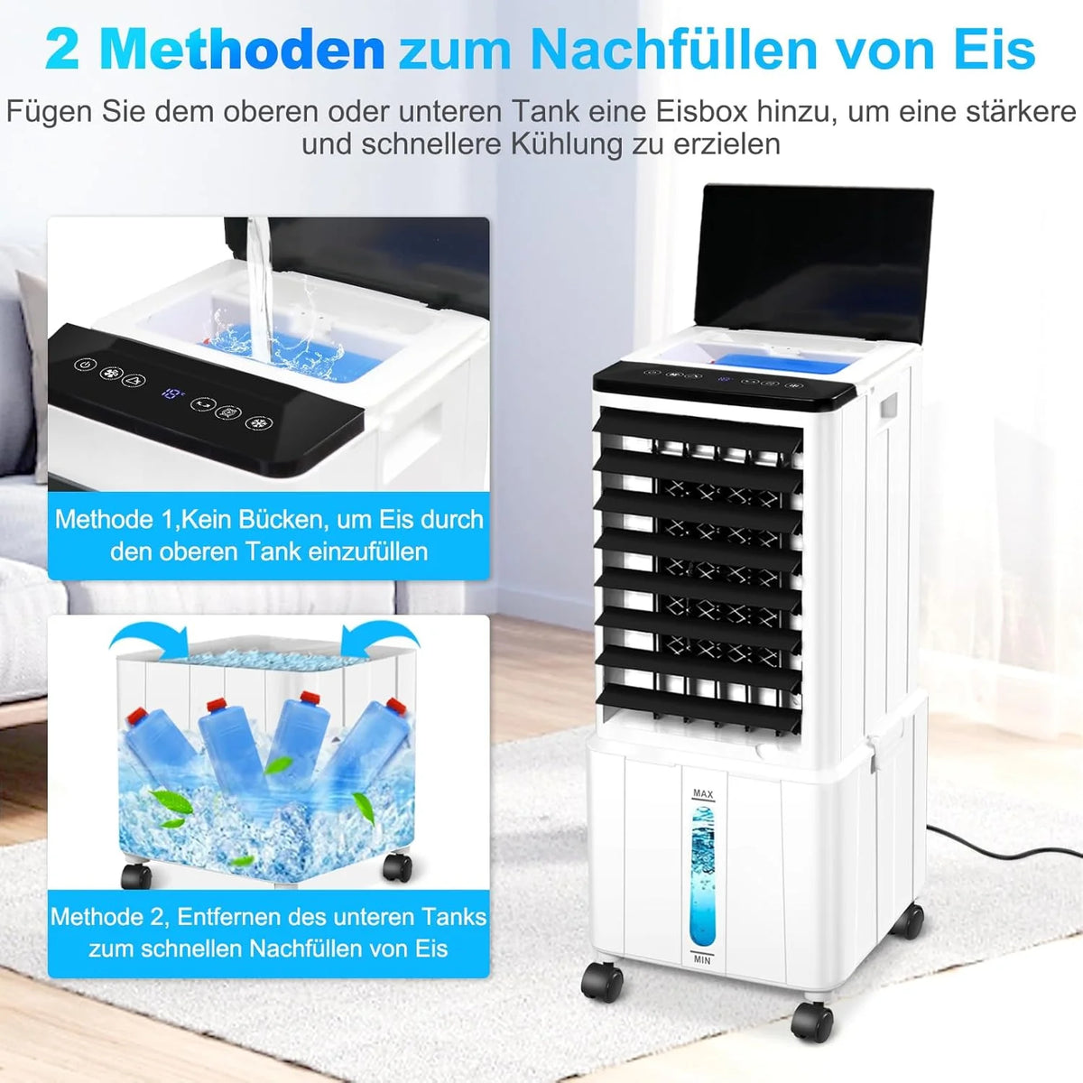 Aire acondicionado portátil 2026 sin manguera de escape, 14L 60W, con temporizador de 12 horas, 3 modos, 40dB, oscilación de 120°, depósito de agua extraíble, mando a distancia, silencioso, ideal para apartamentos y habitaciones.