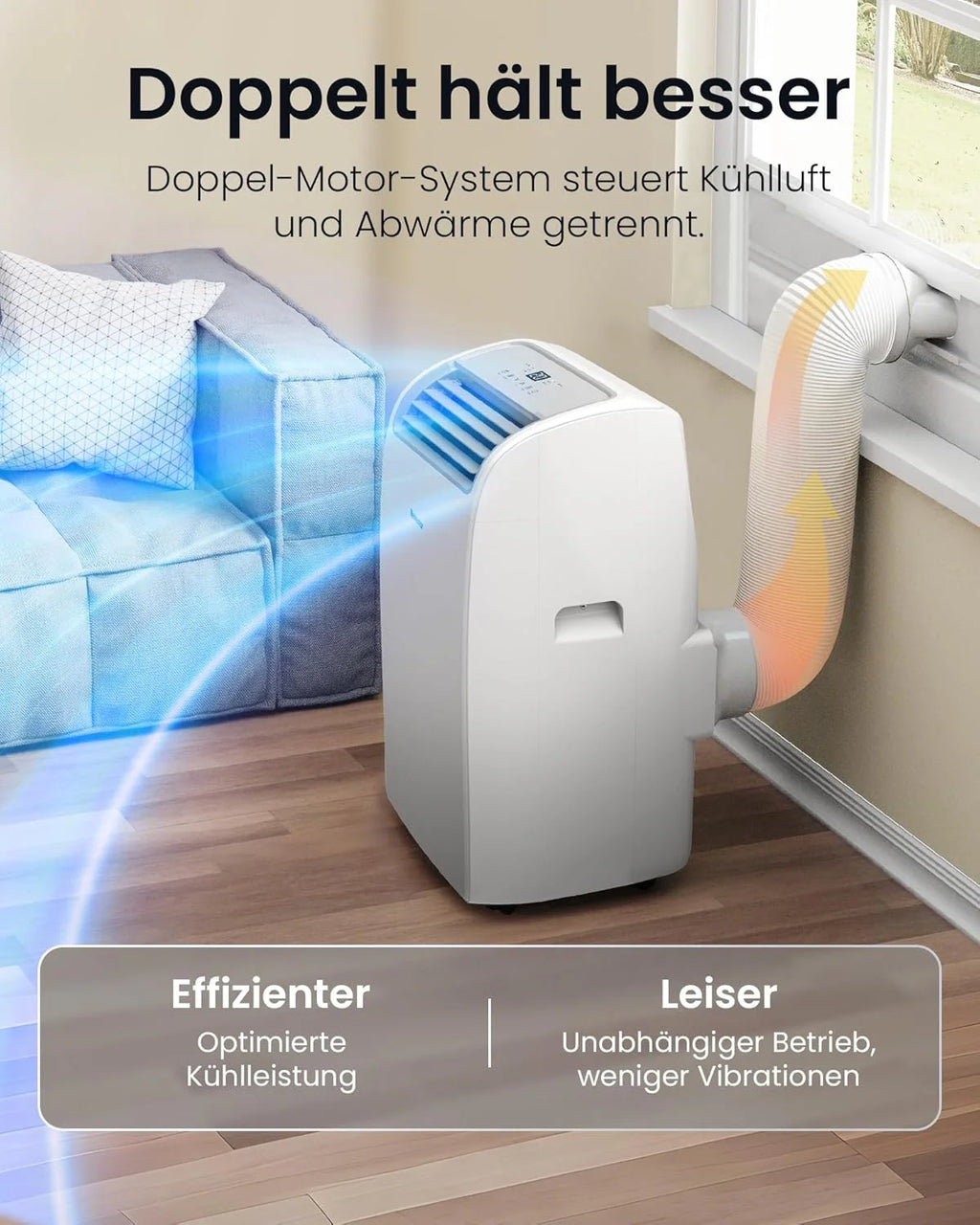 Aire acondicionado móvil Newentor 2026 de 14000 BTU, aire acondicionado portátil con manguera de escape para habitaciones de hasta 50 m², refrigeración/deshumidificación/ventilación con control remoto.