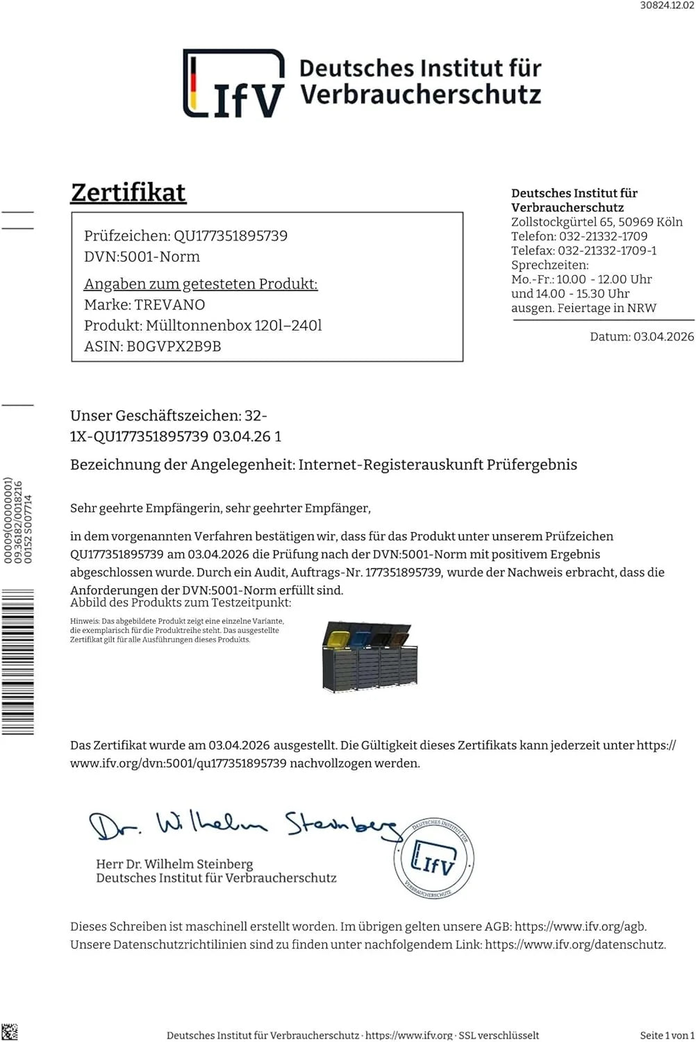Caja para contenedores TREVANO de 3 compartimentos y 240 L (modelo 2026) – Tapa color antracita – Estructura de acero resistente – Cajas impermeables para 3 contenedores – Capacidad: 120 – 240 L
