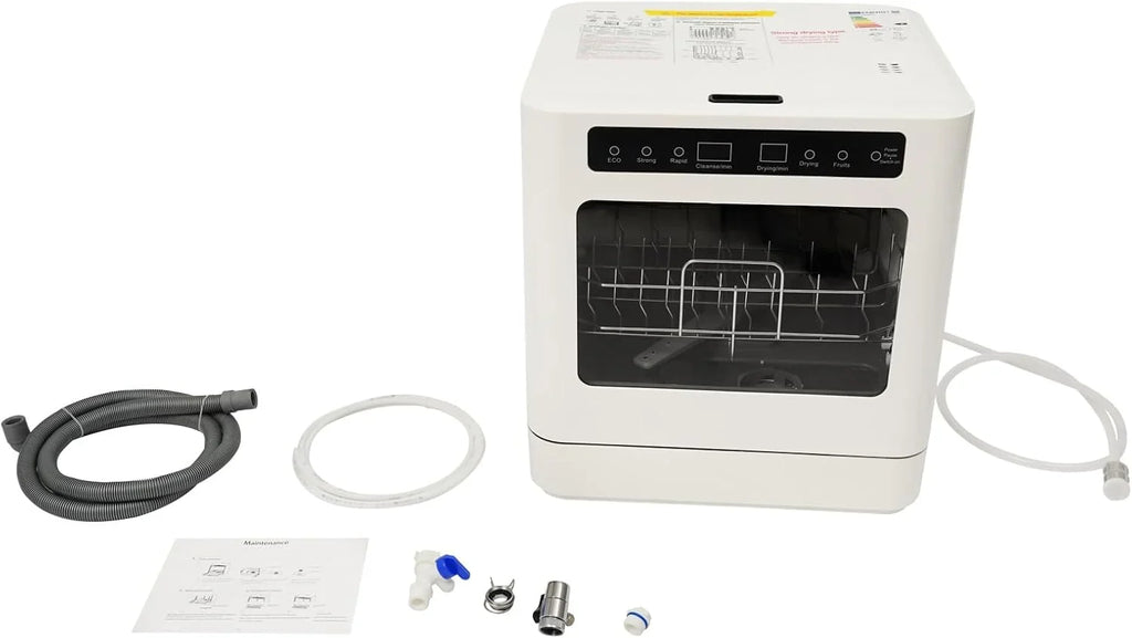 2026 Encimera lavavajillas portátil de 800W, lavavajillas de mesa con 6 programas y tanque de agua de 6L, mini lavavajillas con cubierta semitransparente e indicador LED, perfecto y sencillo para