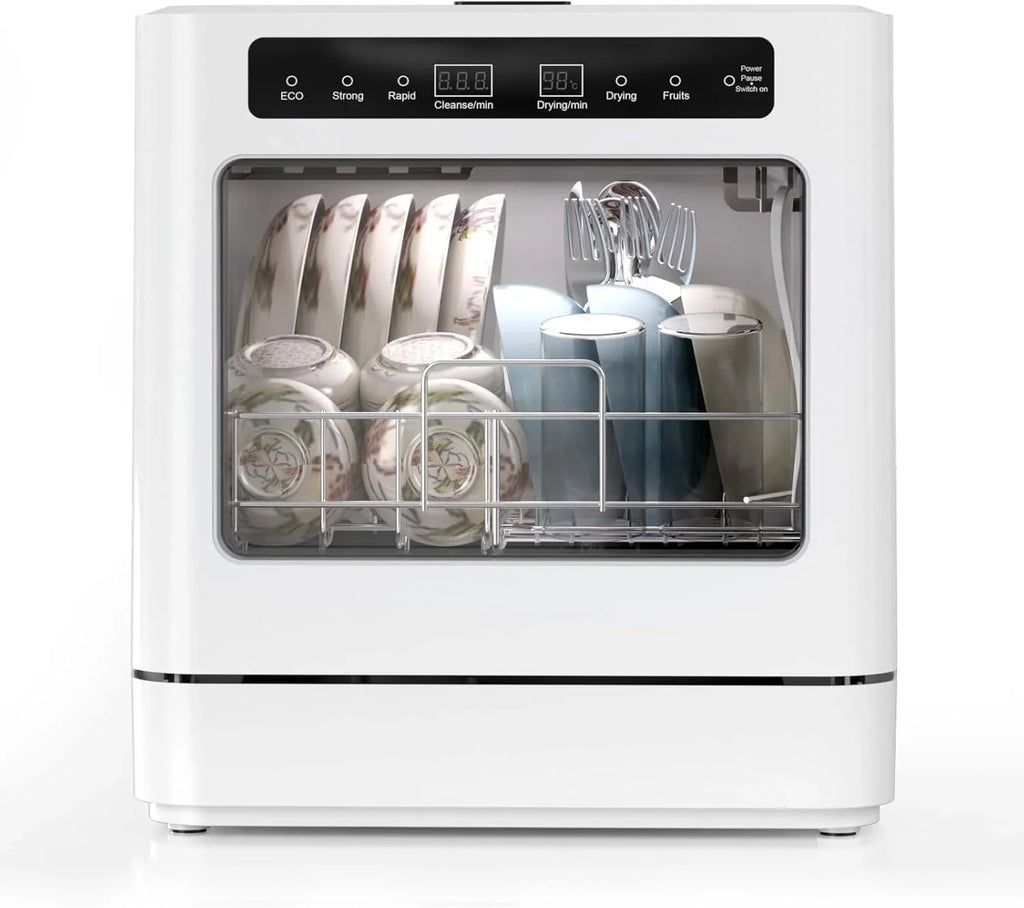 2026 Encimera lavavajillas portátil de 800W, lavavajillas de mesa con 6 programas y tanque de agua de 6L, mini lavavajillas con cubierta semitransparente e indicador LED, perfecto y sencillo para