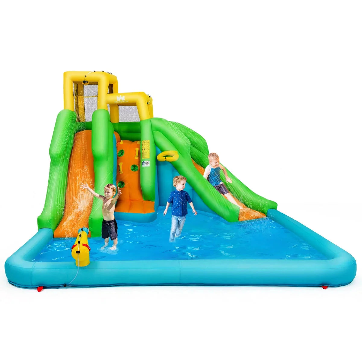 2026 Inflatable Water Park Bounce House W/climbing Wall Two Slides and Splash Pool