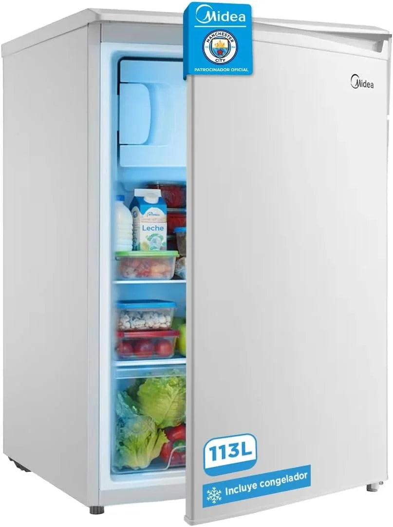 2026 Midea Nevera pequeña 113L con Congelador – Mini frigorífico pequeño para la Habitación/Caravana/Camping – Mini Bar Bajo Consumo – Frigorifico Bajo Encimera Silencioso 39dB + Congelador – 16º/ – 24º