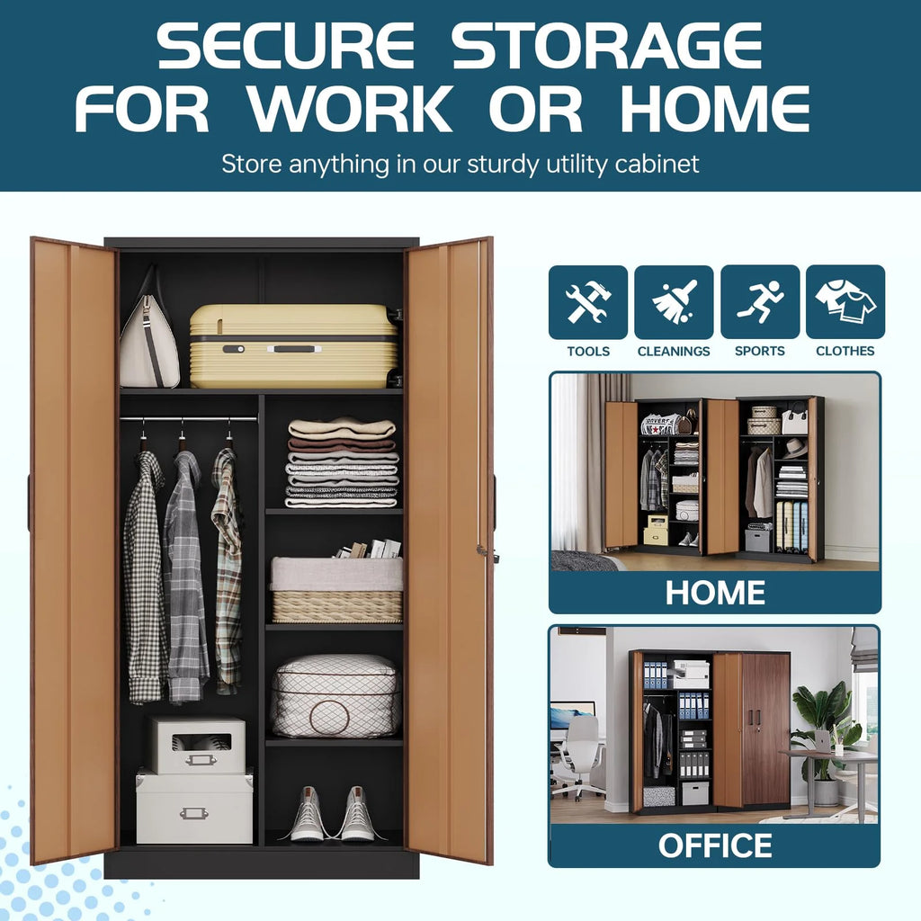 2026 STANI Metal Storage Cabinet with Locking Doors, Garage Lockable Steel Cabinets with 4 Doors and 5 Shelves for Home, Garage, Pantry Workshop Warehouse