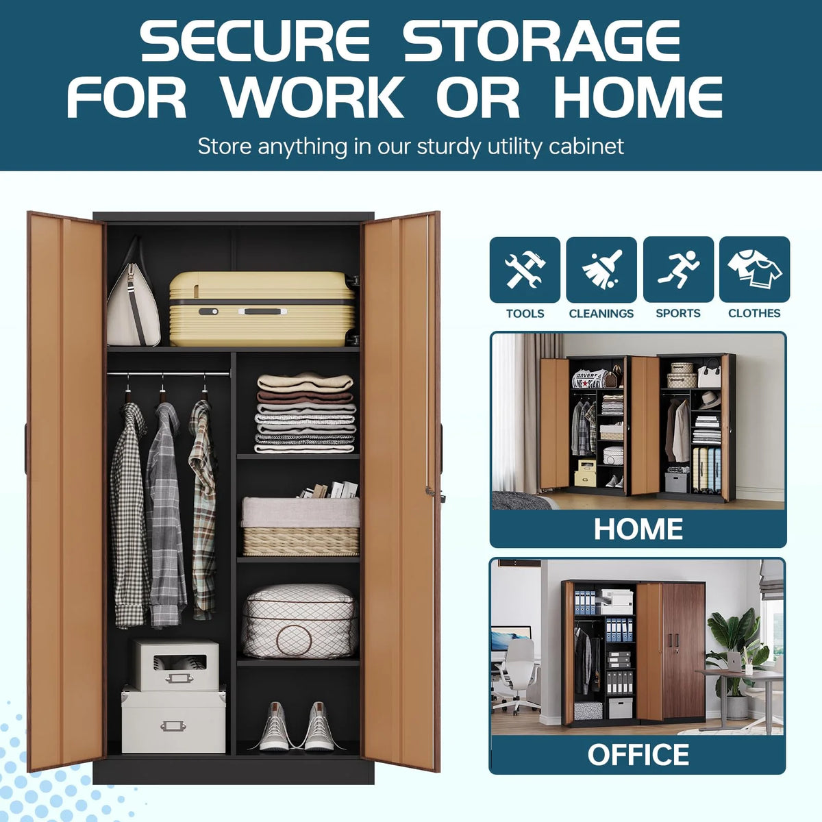 2026 STANI Metal Storage Cabinet with Locking Doors, Garage Lockable Steel Cabinets with 4 Doors and 5 Shelves for Home, Garage, Pantry Workshop Warehouse