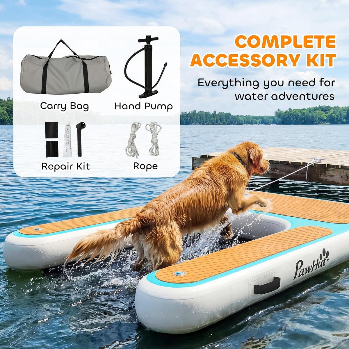 Rampa inflable para perros PawHut 2026, rampa para perros para piscinas, 151 x 102 cm, bote portátil para perros con superficie antideslizante de EVA, escalera flotante para perros grandes de hasta 100 kg, escalera de natación para piscinas, botes y