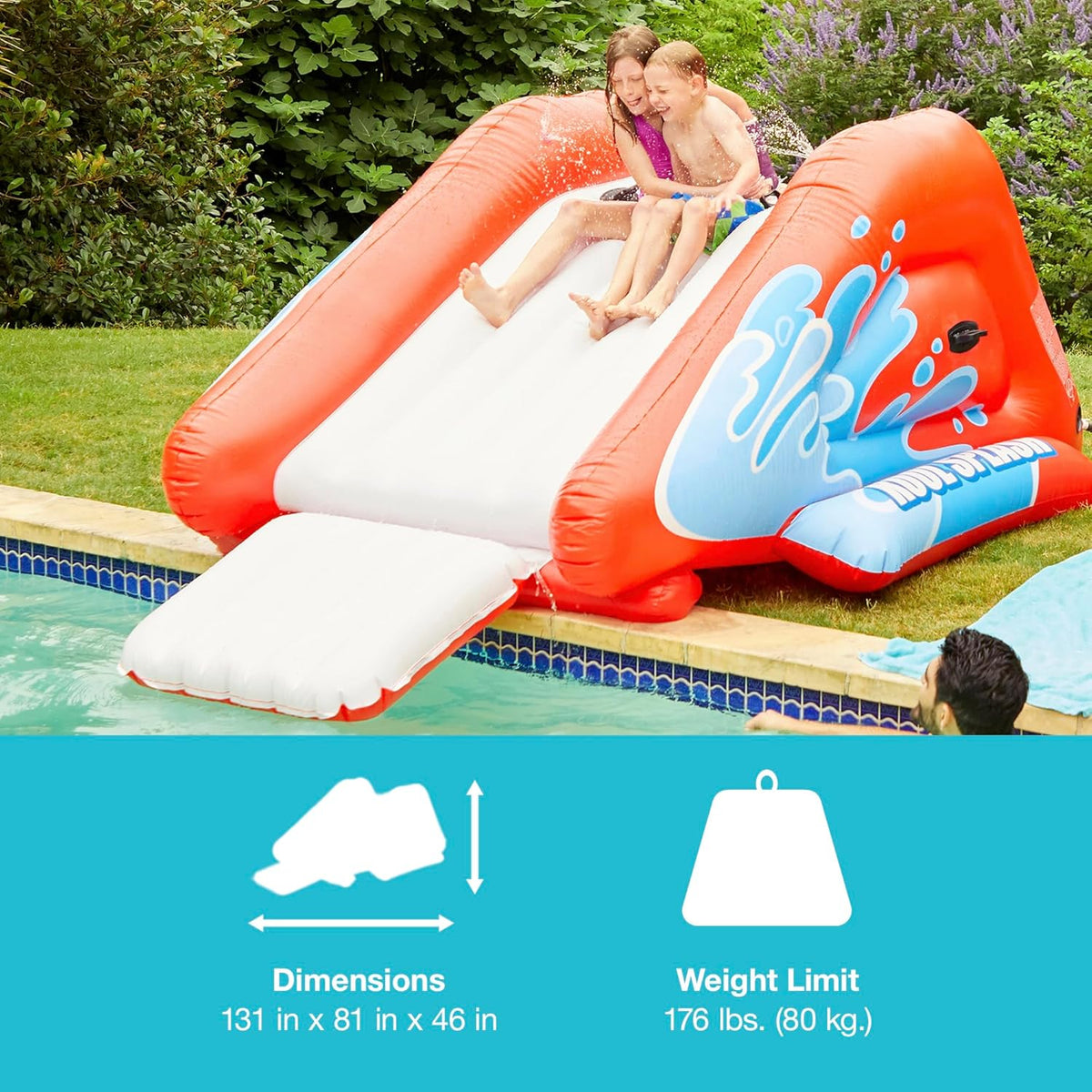 2026 Inflatable Water Slide Swimming Pool Play Center with Built in Sprayers for Kids and Adults, Ages 6 and Up, Blue