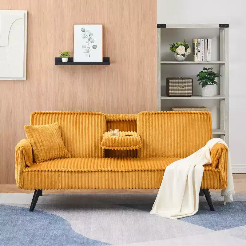 2026 Sofá cama de dos plazas convertible – Pana, respaldo ajustable y portavasos, 182,9 cm
