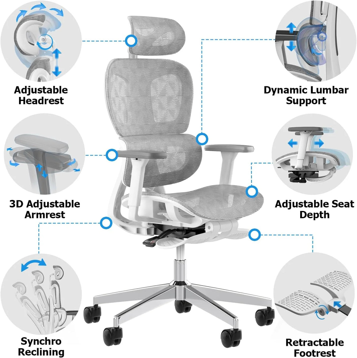 2026 3D Ergonomic Office Chair - High Back Mesh Desk Chair with 3D Adjustable Armrests, Wheels, for Home and Office