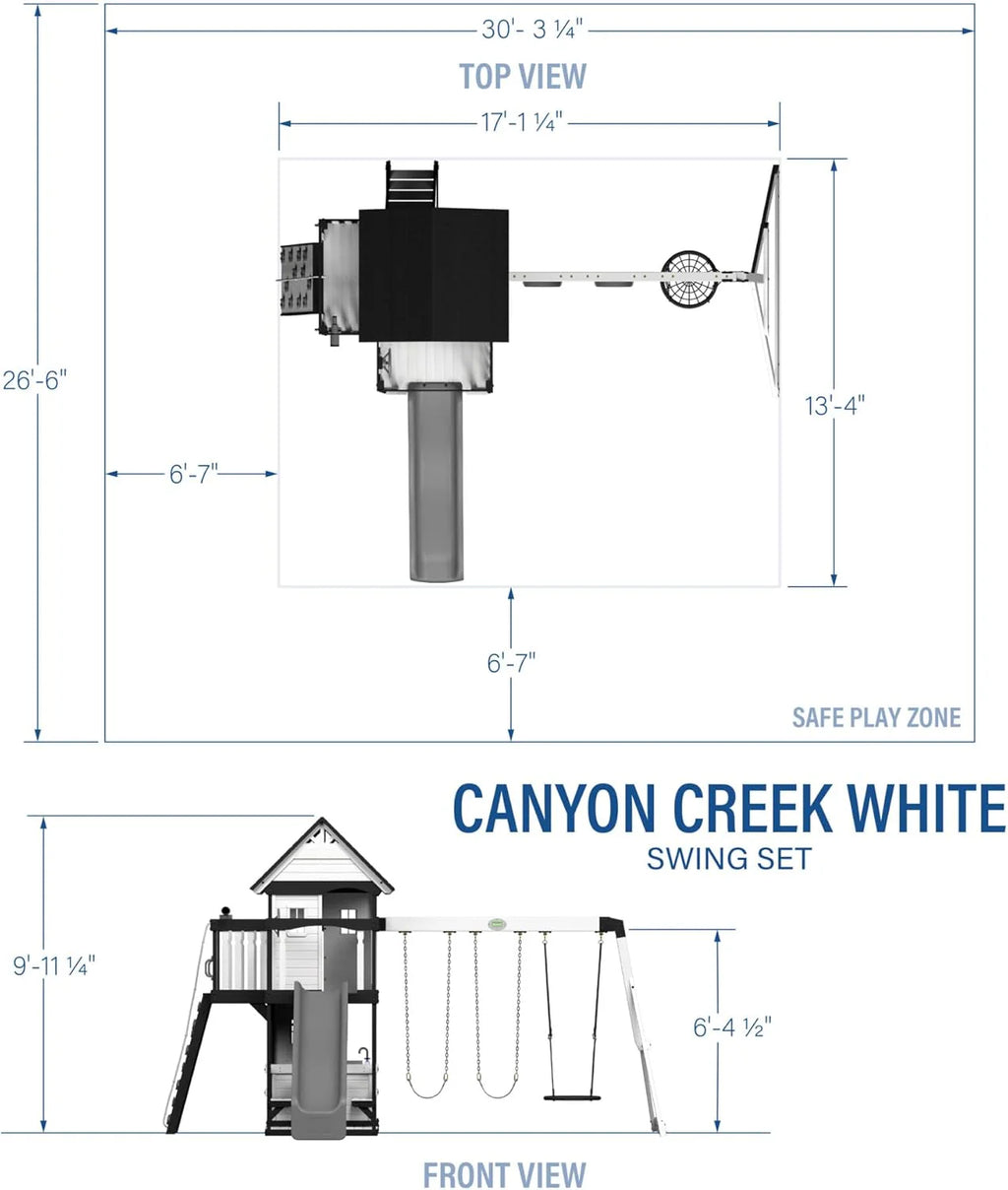 2026 Canyon Creek Cedar Wood Swing Set with Wave Slide, Clubhouse, Play Kitchen, Picnic Area, Belt Swings, Web Swing, Rock Wall, Balconies, Playhouse, Step Ladder, Outdoor Playset