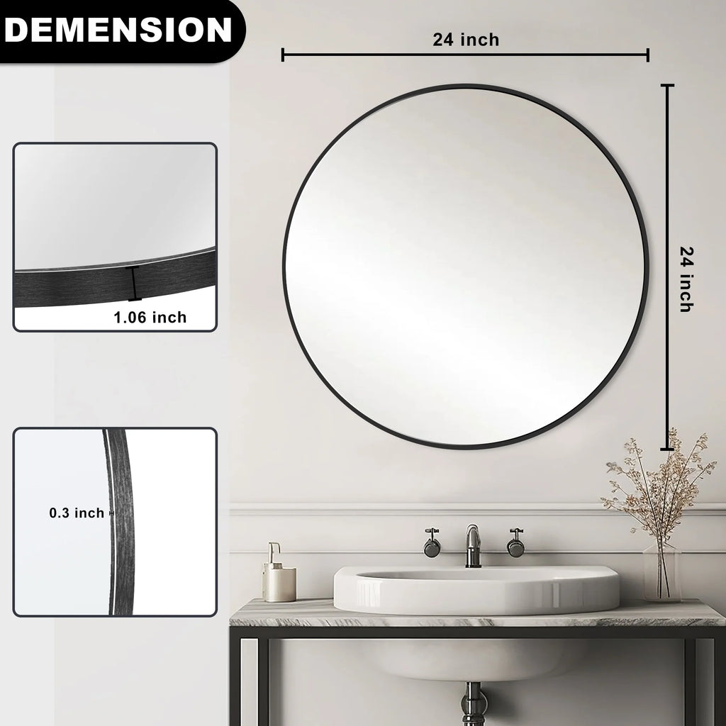 2026 Modern Round Bathroom Vanity Mirror, Wall Mounted Circular Mirror for Bathroom, Bedroom and Home Decor