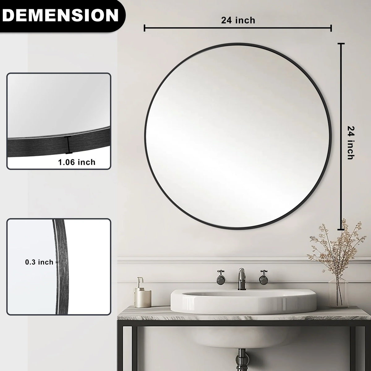 2026 Modern Round Bathroom Vanity Mirror, Wall Mounted Circular Mirror for Bathroom, Bedroom and Home Decor