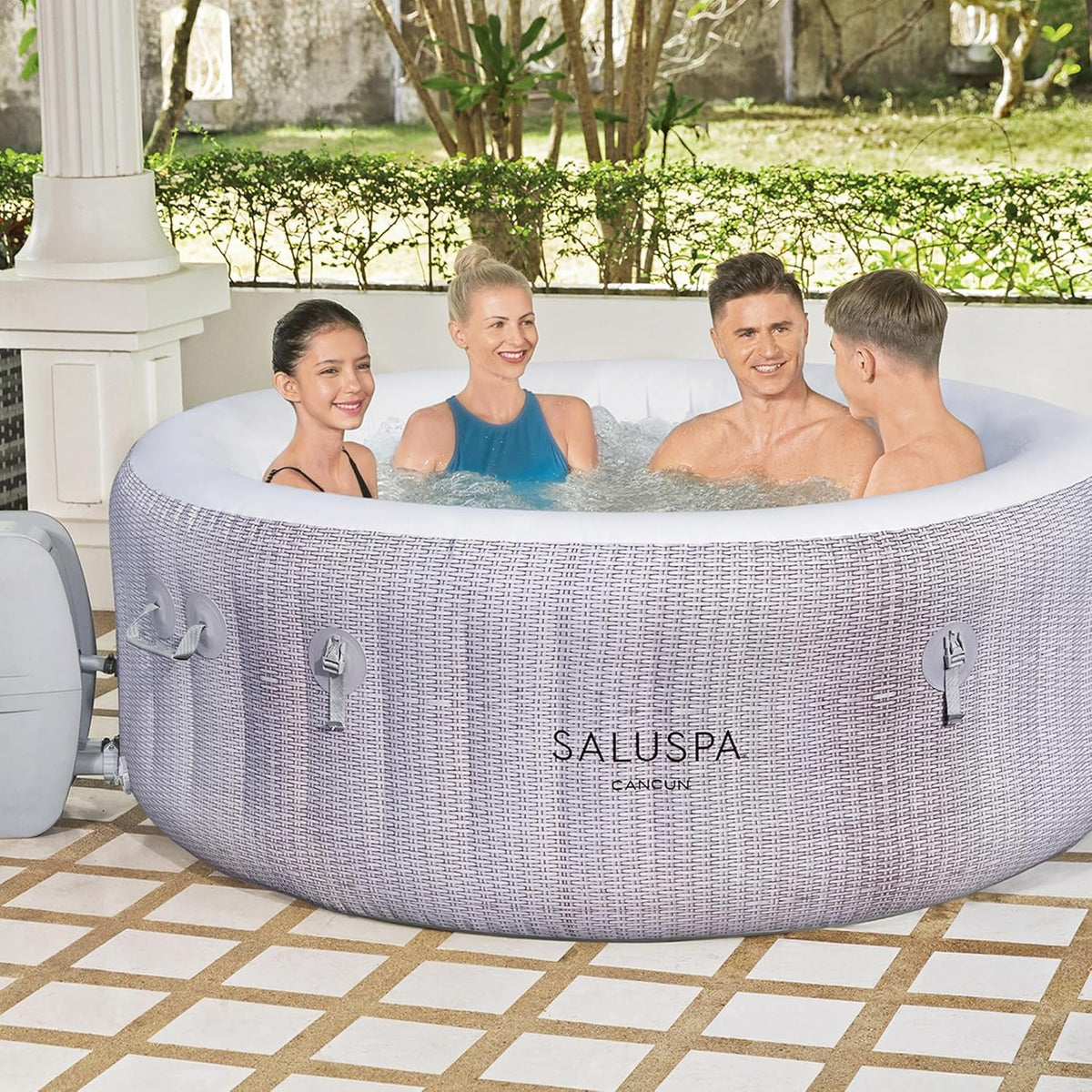 2026 Large Round 2 to 4 Person Inflatable Hot Tub Portable Outdoor Spa with 120 Airjets and Energysense Cover, Grey