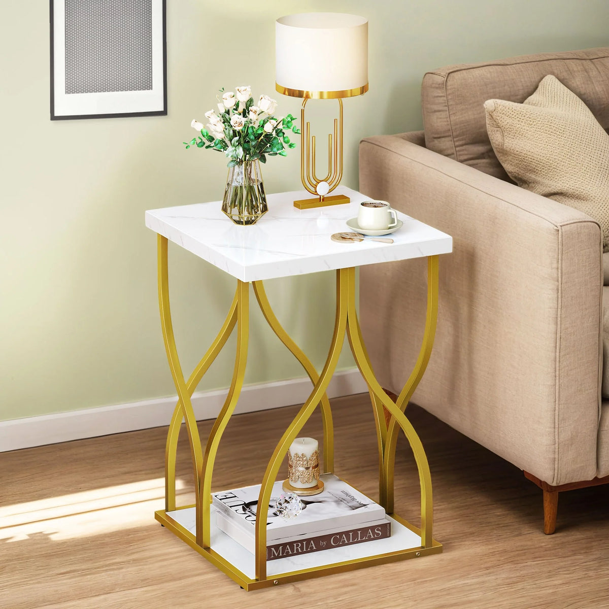 2026 Modern Gold Console Table with Marbled Top, Sofa Table for Entryway and Hallway
