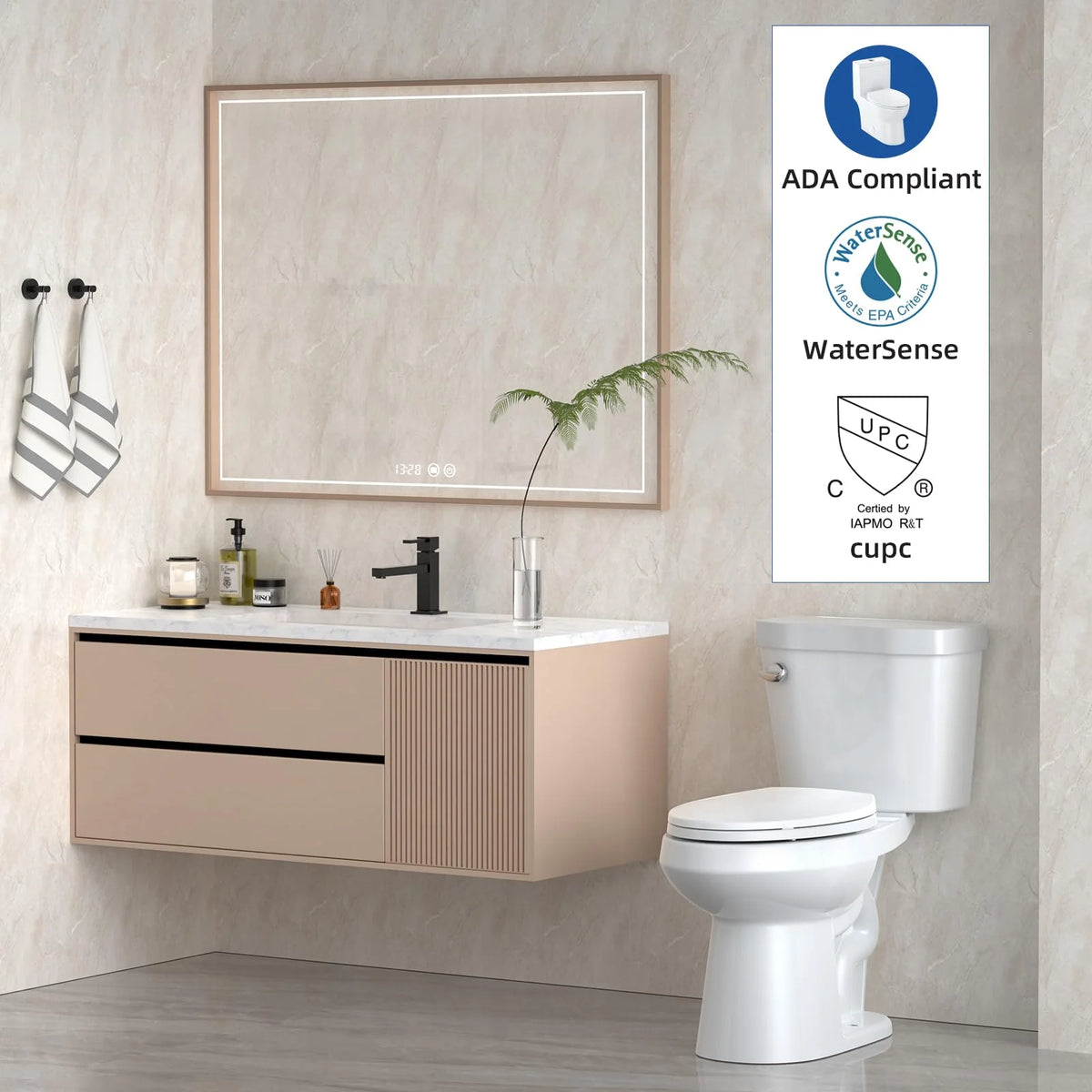 2026 21Toilet, Elongated Toilets for Bathrooms, Two-Piece Toilet with Soft Close Seat, 1.28 Siphonic Flush Toilet with Universal Height ADA Cotton White