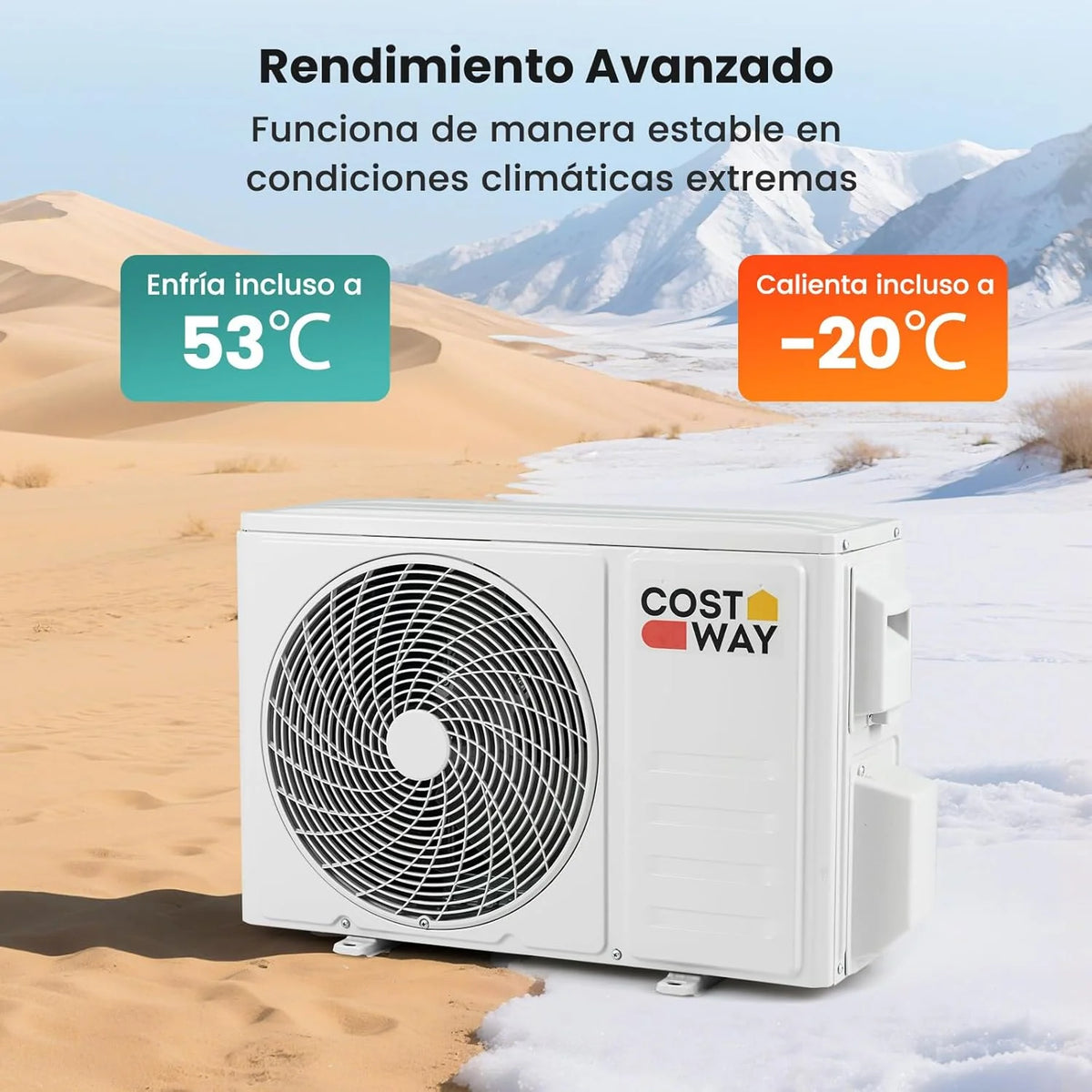 COSTWAY Aire Acondicionado Split, 2,6 kW, Aire Acondicionado con Calefacción con Bomba de Calor,Refrigerante: R32, Calefactor y Refrigerador con Kit de Instalación para Habitación hasta 70m³ (9000BTU) 2026