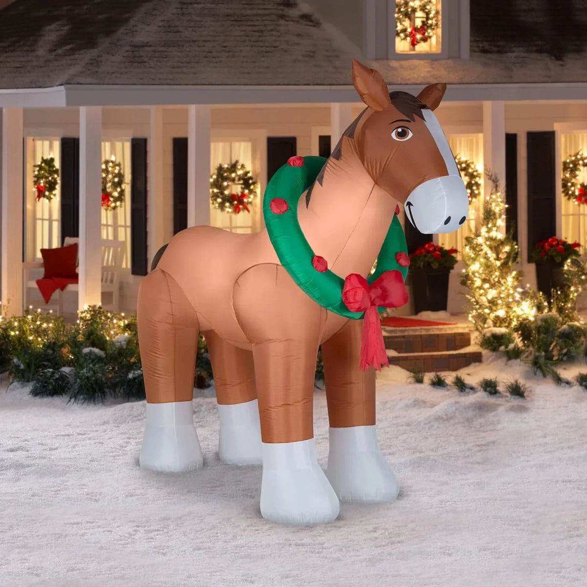 2026 Christmas Inflatables Clydesdale Horse Holiday Inflatable, 9 Foot Wide and Lights Up, Comes with Tether Stakes, Rope, Power Supply and Two Bonus Repair Patches Brown MTR-17148