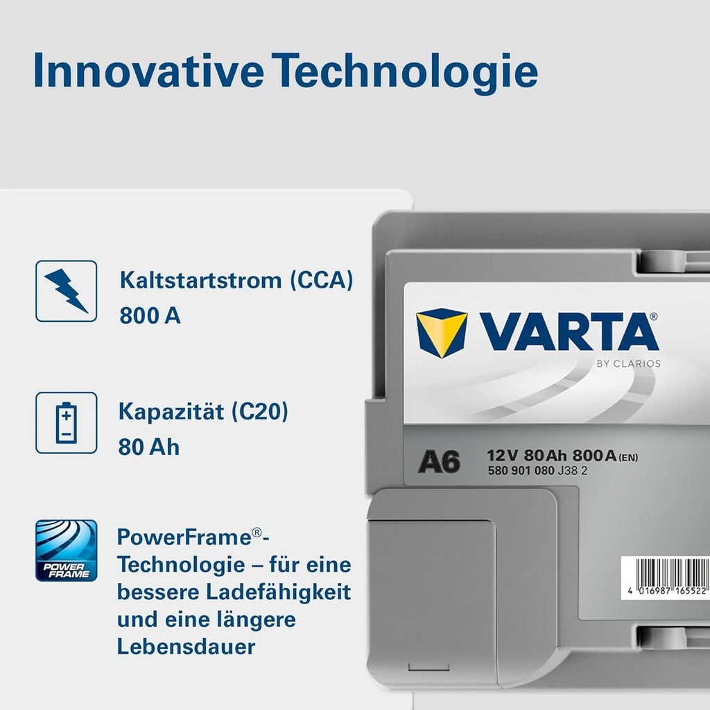 Batería VARTA Silver Dynamic AGM A6 2026 – Batería para vehículos Start – Stop y xEV 12V 80Ah 800A – Batería de arranque para vehículos con alta demanda de energía.